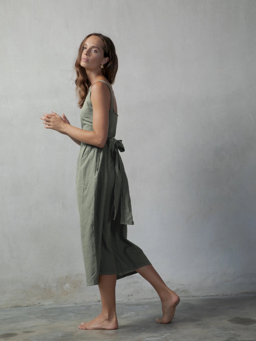 Luxmii Farfalla Midi Dress Khaki Sz M - Picture 1 of 6